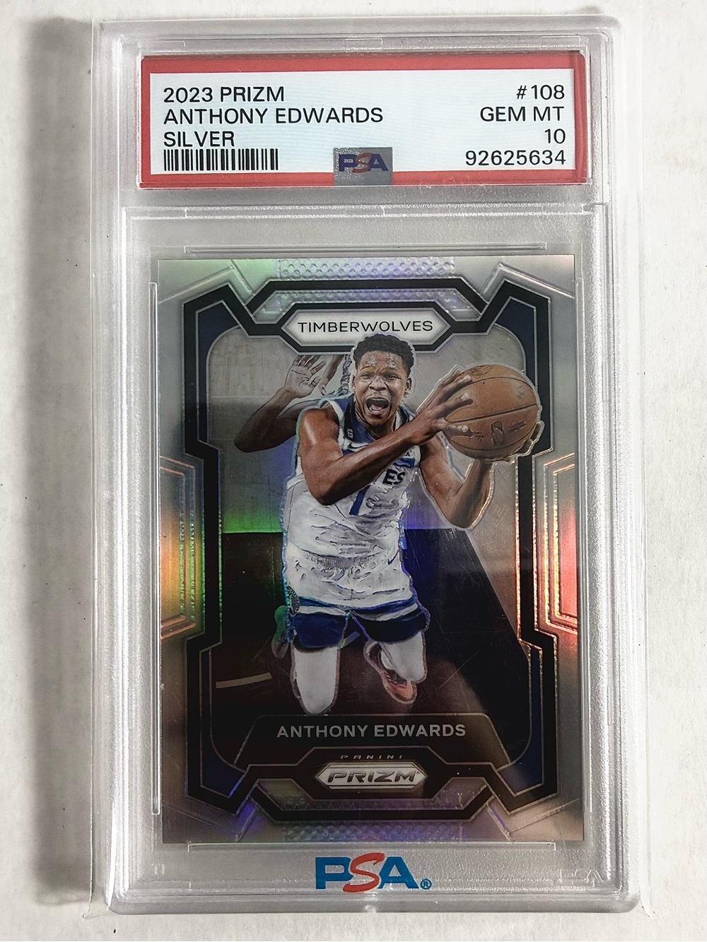 Panini Prizm 2023-24 Anthony Edwards Silver Prizm #108 Timberwolves PSA 10